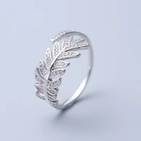 women resizable charm ring clear zircon classic version wild double layer open white tree leaf ring birthday gift drop shipping
