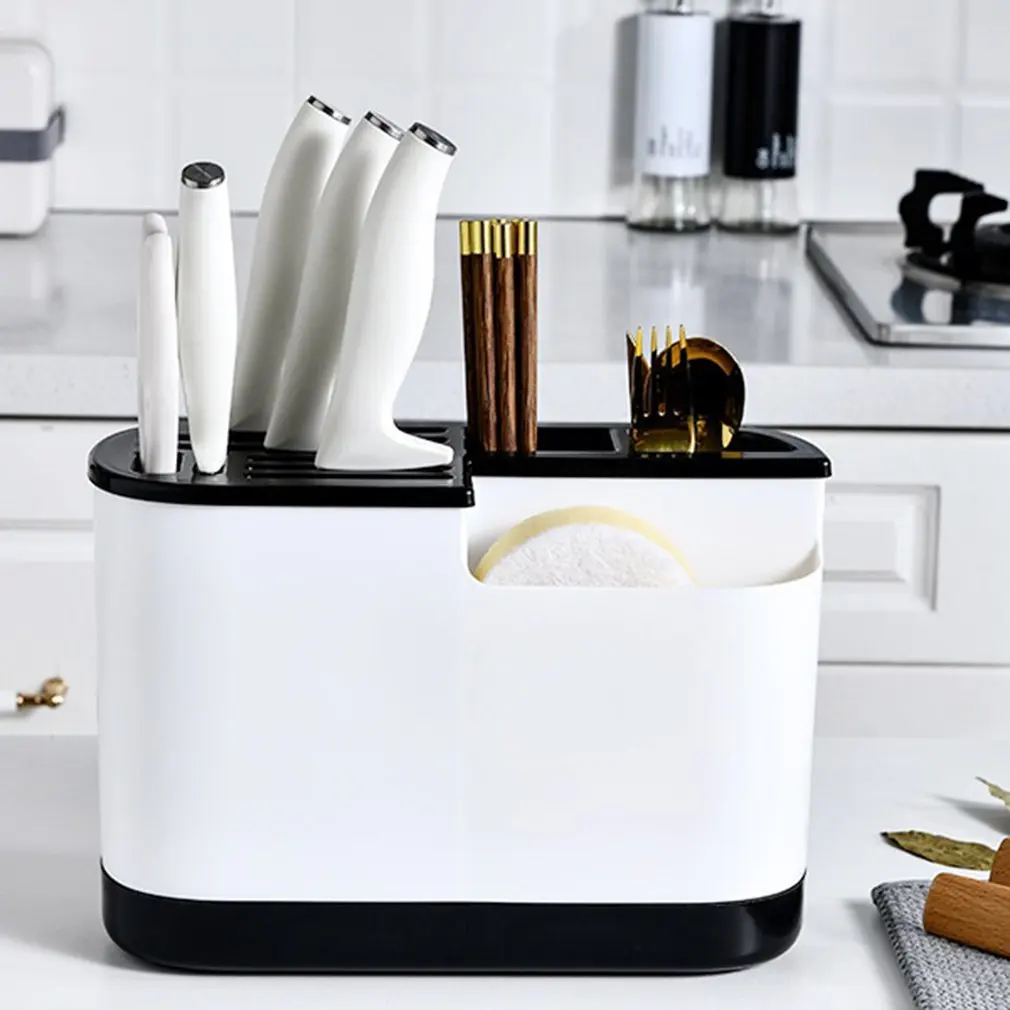 

Kitchen Utensil Holder Plastic Knife Block Drainboard Tableware Cutting Board Storage Rack Shelf Organizer
