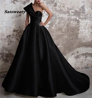 vestidos de gala satin prom dresses long 2022 black formal dresses one shoulder ball gown abiye gece elbisesi