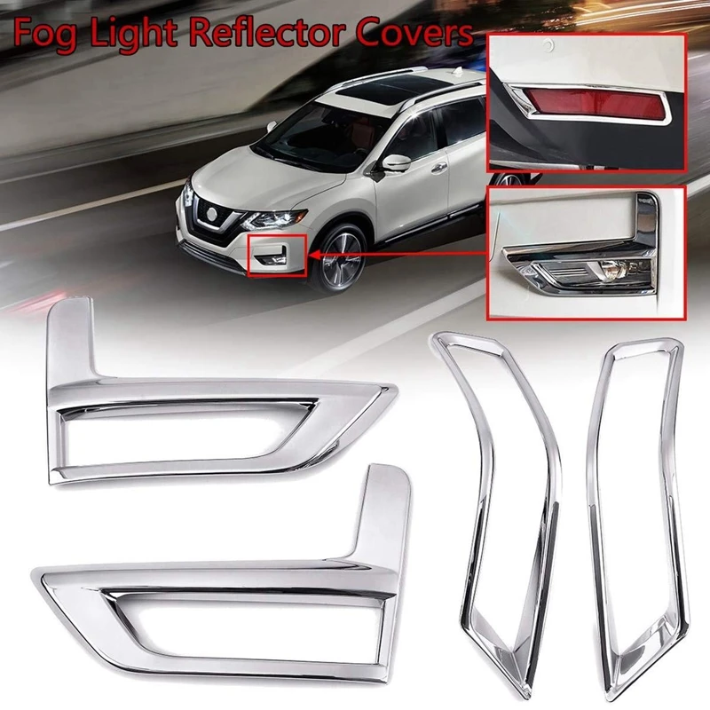 

Front + Rear Fog Light Lamp Cover Chrome Bumper Reflector Accessories for 2017 Nissan Rogue X-Trail T32 Facelift XTrail