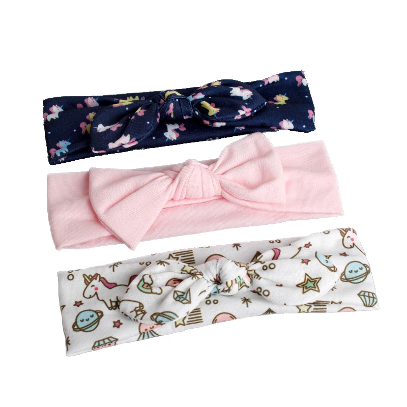 Модная повязка на голову с цветочным принтом и бантом для новорожденных девочек