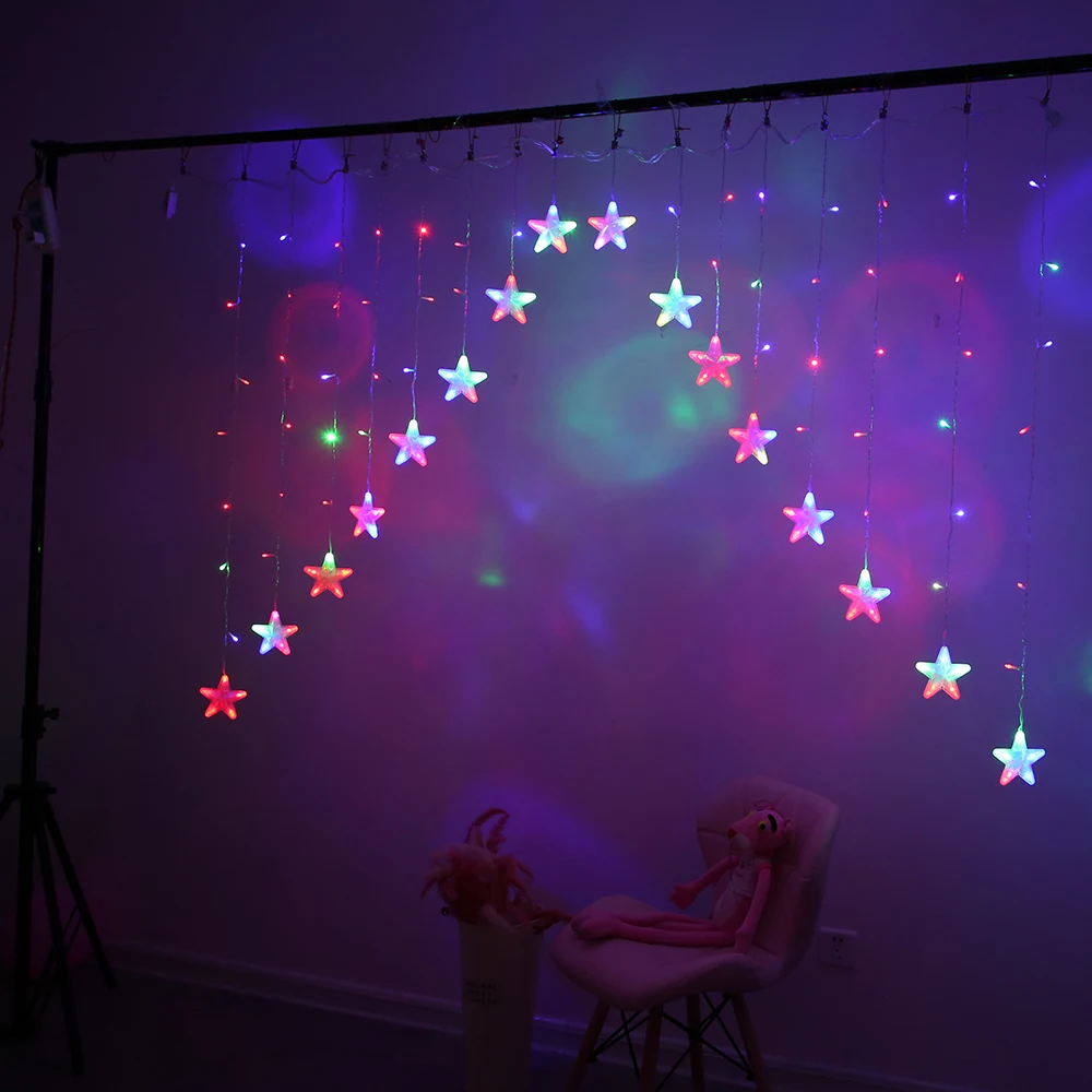 2.5M AC220V Christmas Lights Romantic Fairy Star LED Curtain String Lighting for Home Bedroom Wedding Party Decoration Garland