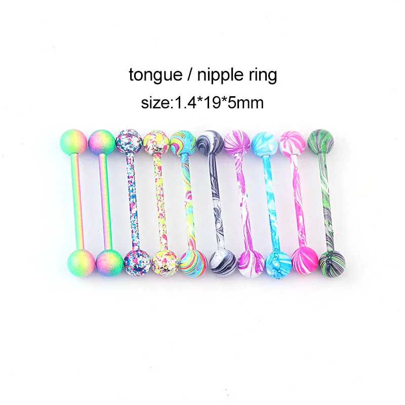 

10PC Surgical Steel Tongue Ring Piercing Opal Internally Threaded Sexy Mamilo Piercings Tongue Barbell Piercings Women Jewelry