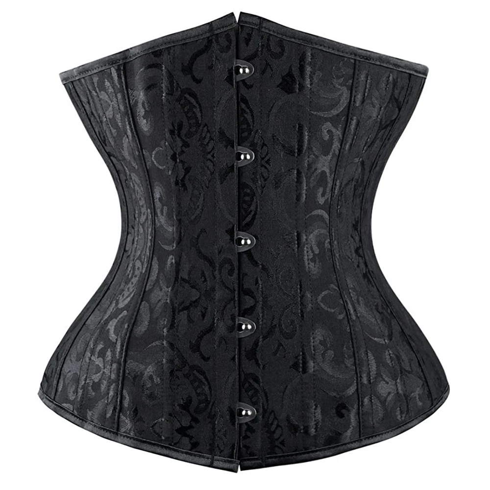 

Women 26 Steel Boned lace up Waist Training Underbust Brocade Corset Short Torso Hourglass Body Shaper Corsets Bustier Plus Size