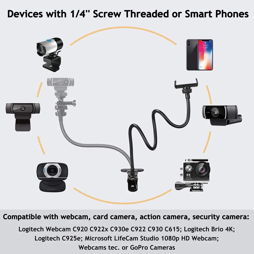 new webcam stand flexible desk mount gooseneck clamp clip camera holder for web cam accessories holder for phone magnetic holder free global shipping