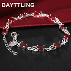 BAYTTLING 925 стерлингового серебра 8 дюймов AAA красный циркон ожерелье браслет для женщин; Модные женские балетки Свадебная вечеринка подарок Шарм ювелирные изделия