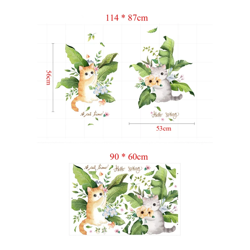 

Zollor Cartoon Cat Plantain Leaves Wall Sticker Bedroom Living Room Study Self-adhesion Creative Decorative Sticker Removable
