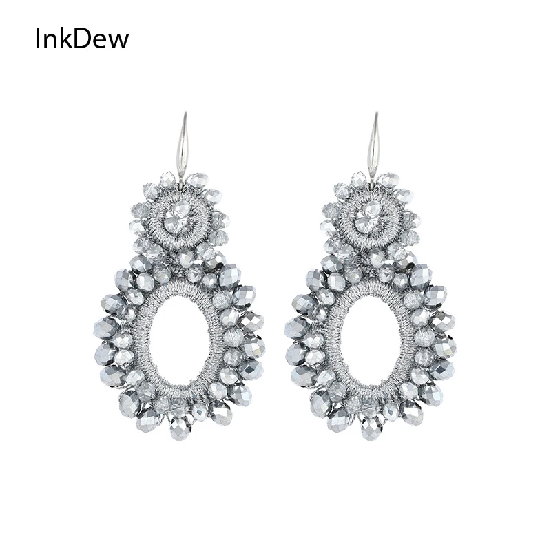 INKDEW, новинка, плетеные серьги с бусинами, двойные круглые длинные серьги-капли для женщин, серьги ручной работы с кристаллами, богемные этнические серьги
