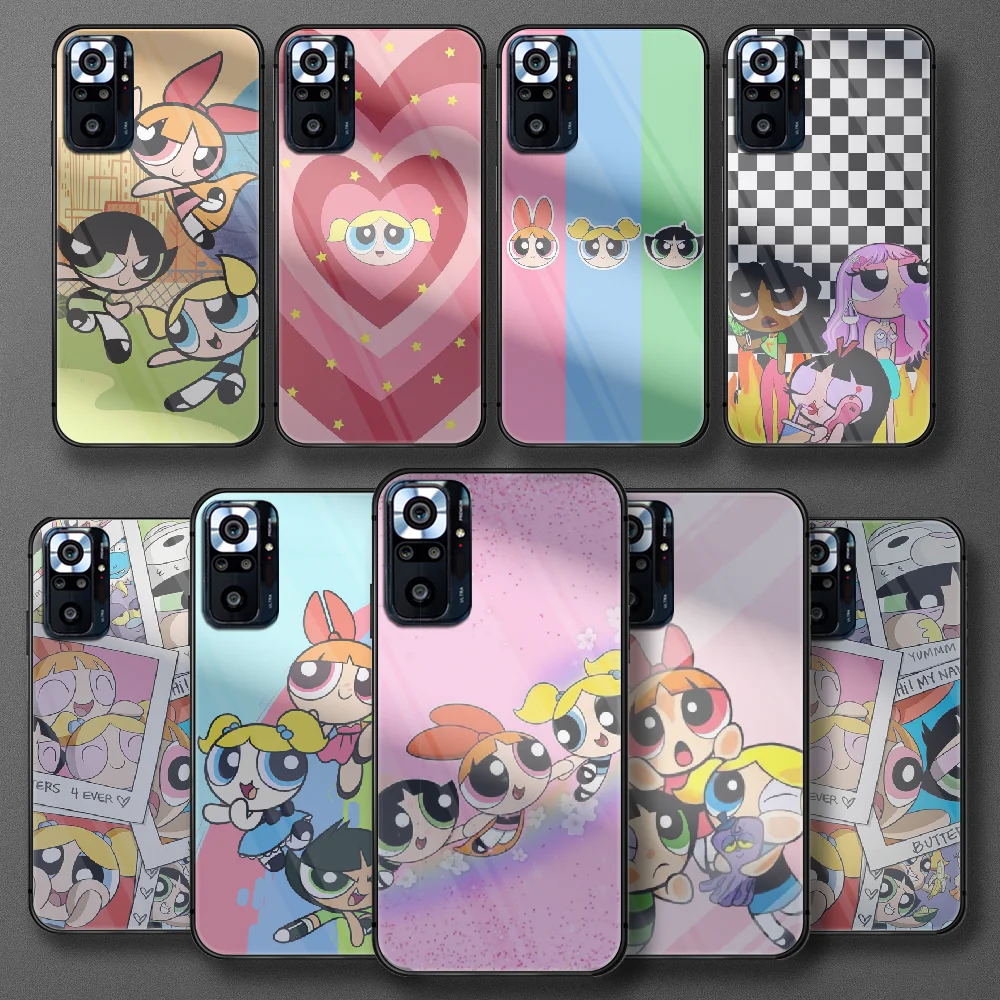 

The Latest Powerpuff Cartoon Girls Tempered Glass Phone Case For Xiaomi Redmi Note 7 8 9 10 A C T S Pro K40 Cover Cell Painting