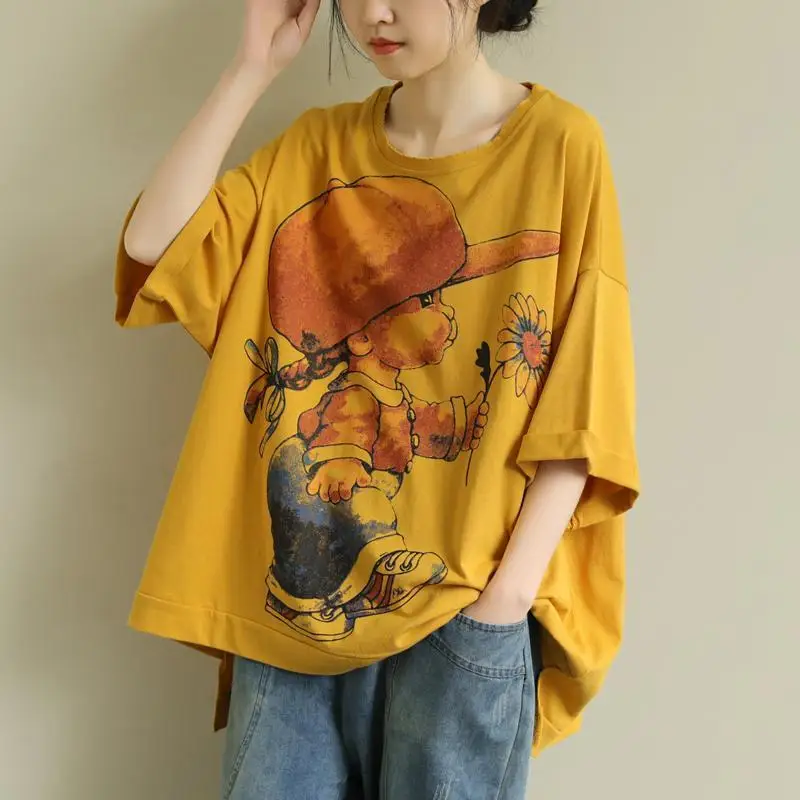 

Casual Women 's Top 2021 Summer Youth Pullover Round Neck Short Sleeve Cartoon Printed T-Shirt