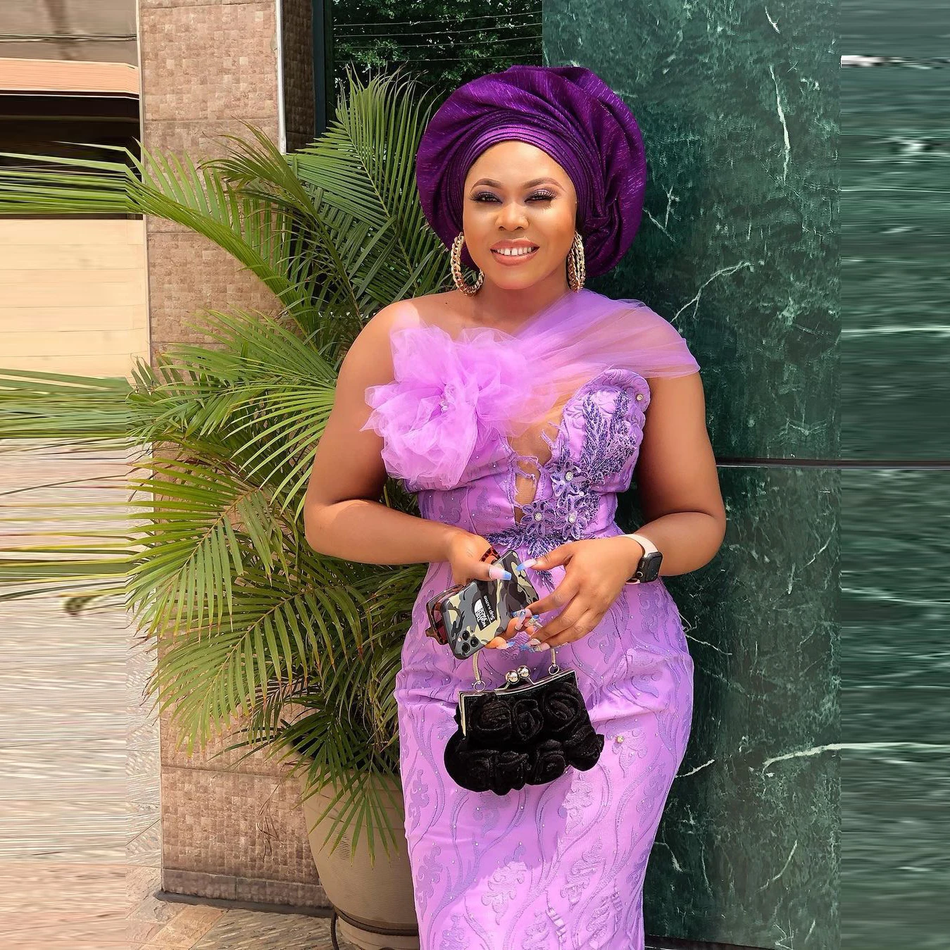 

Elegant purple lace applique beaded one-shoulder wedding banquet formal prom dress aso ebi plus size customization