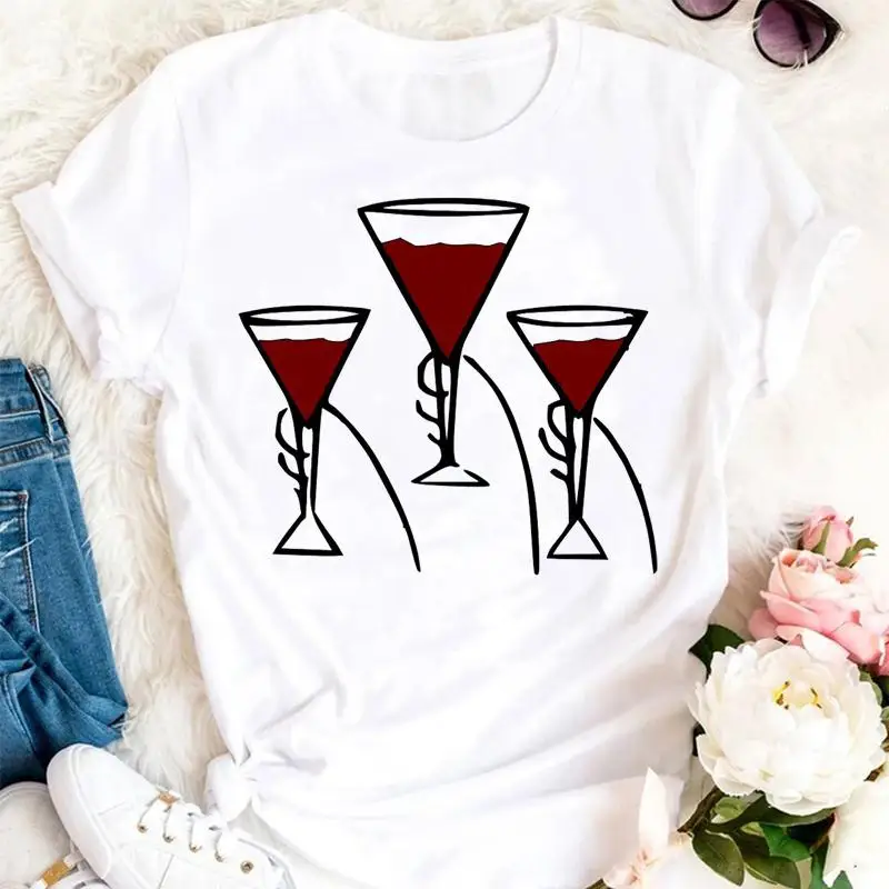 

Women Summer Wine Casual Vacation Beach Cartoon Clothes Tshirts Cartoon Fashion Graphic T Top Lady Print Female Tee T-Shirt