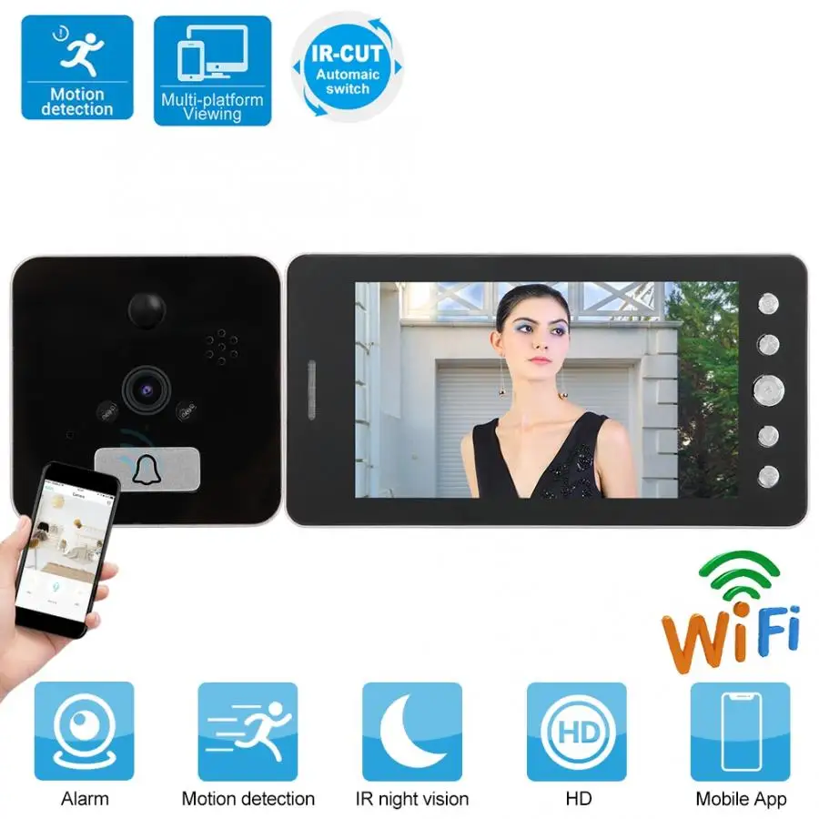 Умный дверной звонок 5 дюймов 1080P WiFi электронный детектор движения PIR видео камера