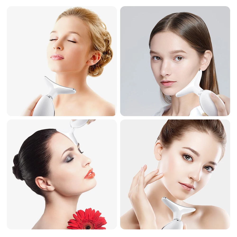 

Terapia de fotones LED para cuello y herramienta para un levantamiento de rostro, vibraci n IPL, Reduce la piel, doble barbilla