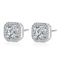 female luxury crystal square stud earrings vintage silver color wedding jewelry white zircon stone earrings for women