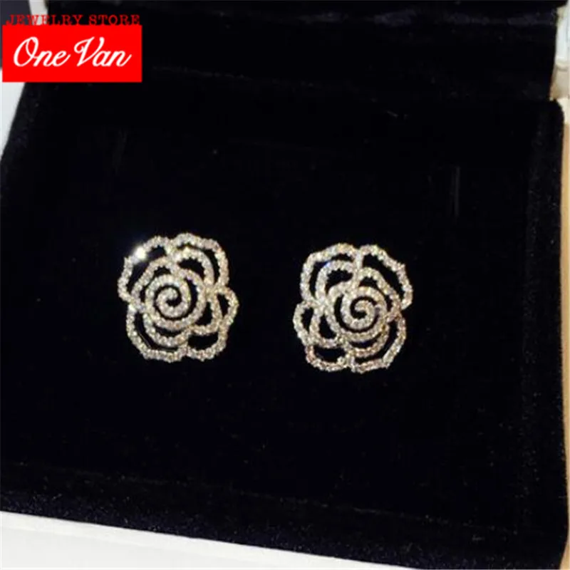 

OneVan Fashion Top Quality Rose Flower Stainless steel Earrings New Arrivals Exquisite Stereoscopic Earrings Women