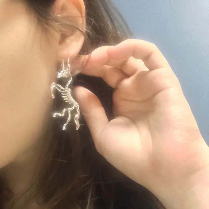 Серьги с единорогом в виде скелета модные ювелирные изделия оптовая