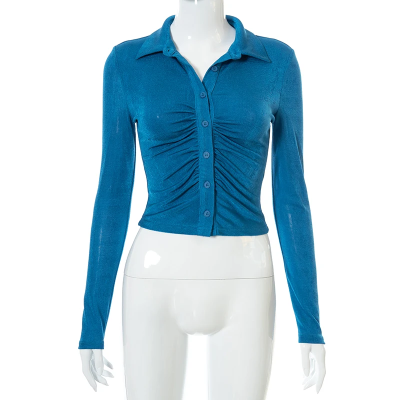 

Cutenove Casual Summer Clothes For Women 2021 Solid Color Shirring Button Y2K Crop Top Female Fashion Streetwears