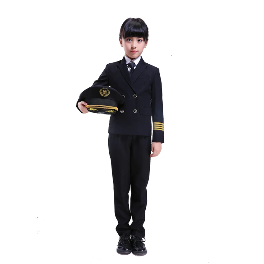 Kids Pilot Costumes Children Cosplay for Boys Girls Flight Attendant Costume Airplane Aircraft Air Force Performance Uniforms images - 6