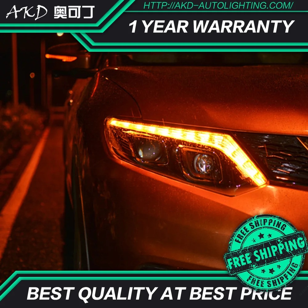 

AKD tuning cars Headlight For Nissan X-Trail Xtrail 2014 Headlights LED DRL Running lights Bi-Xenon Beam Fog lights angel eyes