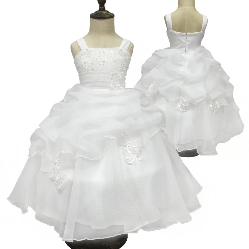Popular White First Communion Dress With Bustle Lace Appliques Ivory Flower Girl Dresses Christening Kids Ball Gowns For Girls |