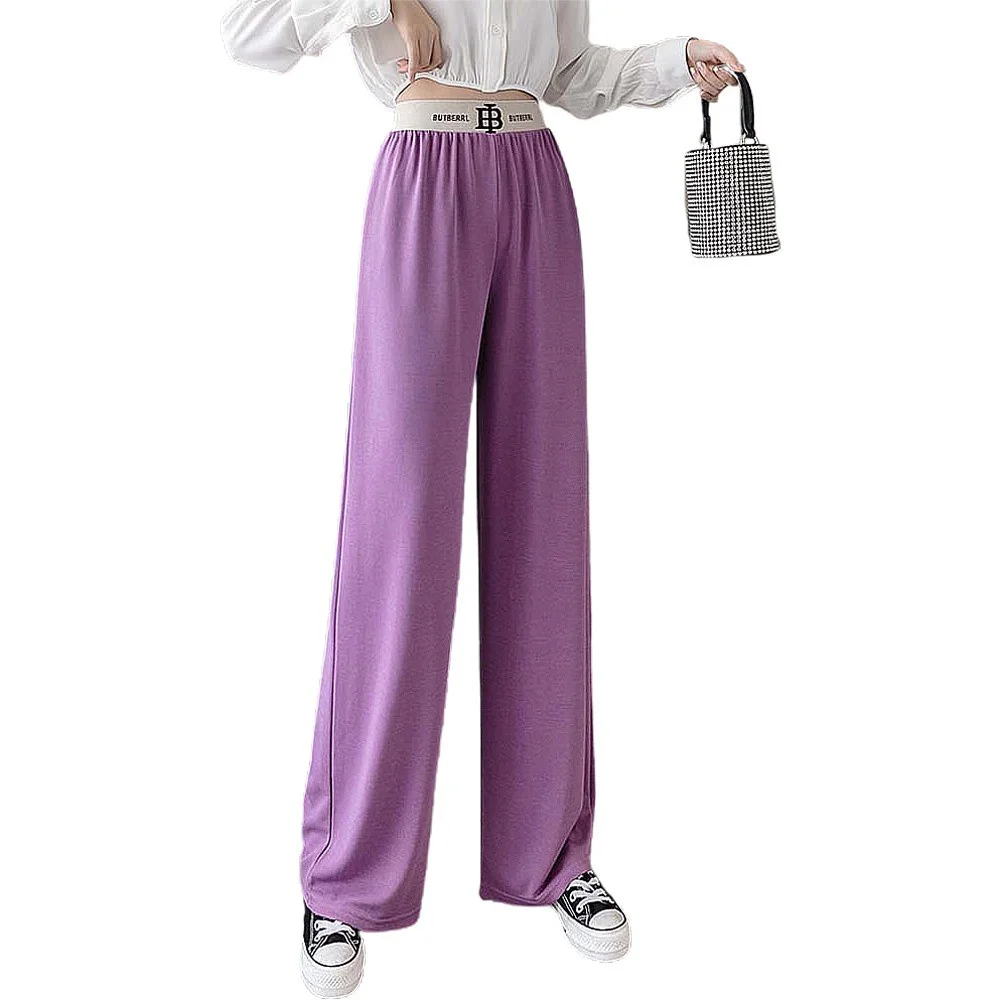 

Women's Long High Elastic Waist Pants Wide Leg Plain Color Casual Sport Fashion