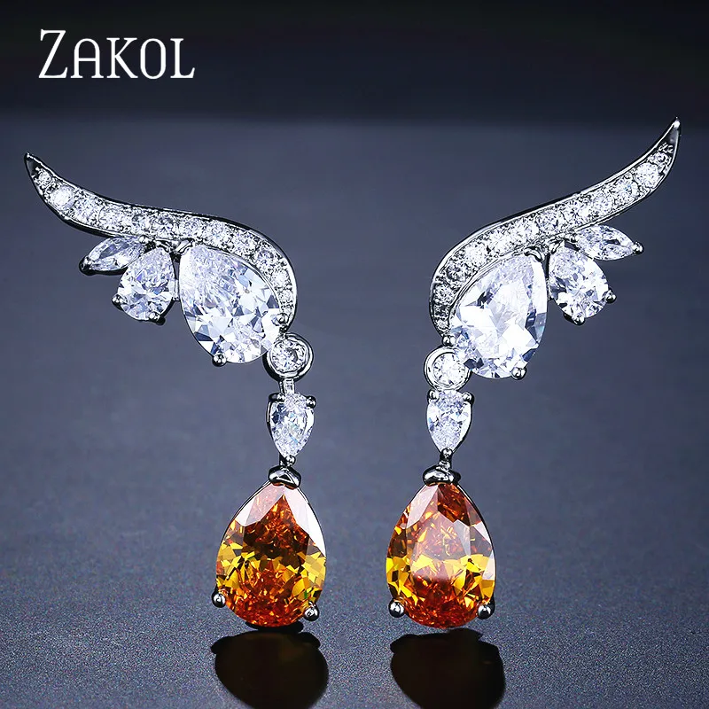 ZAKOL модные серьги-капли с кубическим цирконием и белыми крыльями для женщин