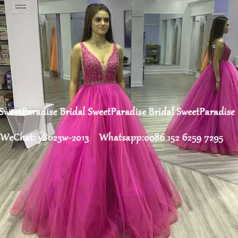 Ярко-розовые фатиновые пышные платья 2020 г. Роскошное Пышное ТРАПЕЦИЕВИДНОЕ