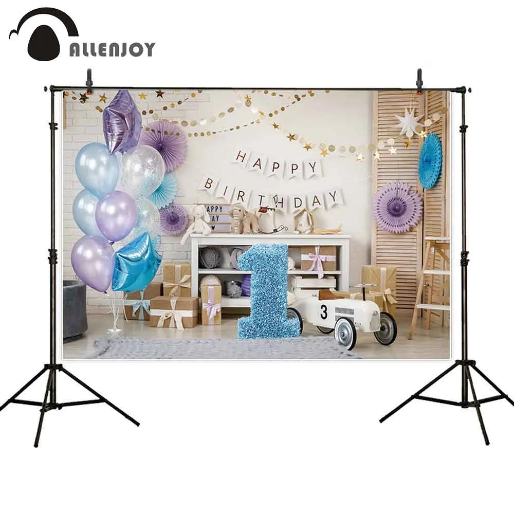 Allenjoy Фотофон на первый день рождения для фотосъемки с голубым слоем пирога