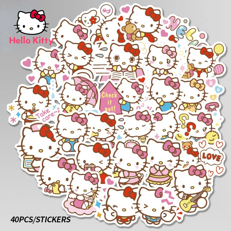 

40pcs Hello Kitty Stickers Kids Toys Kindergarten Puzzle Reward Stickers Laptop PVC Decoration Stickers Girls Gift Stickers
