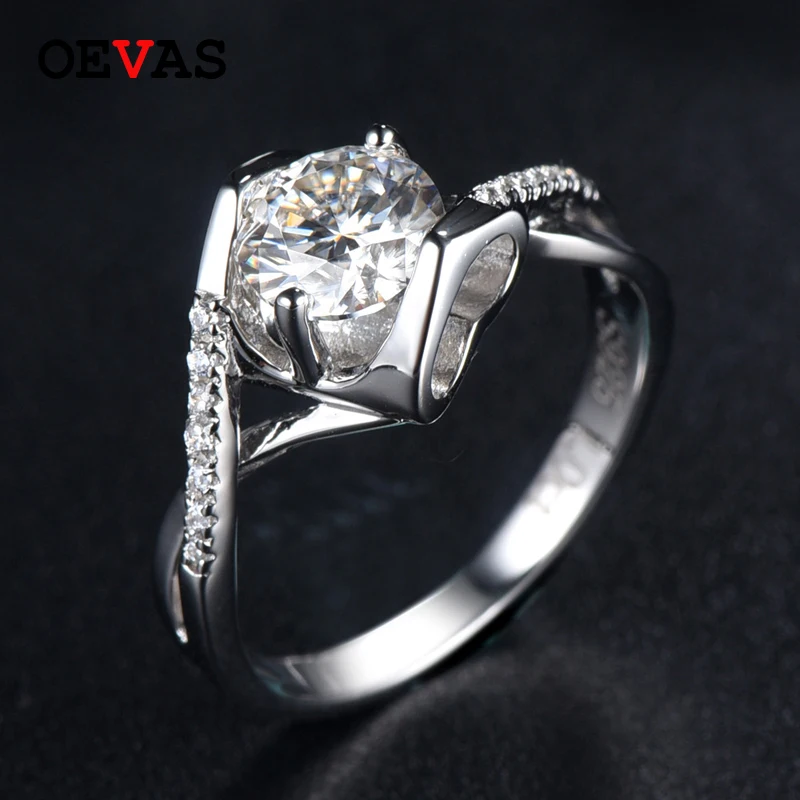 

OEVAS Sparking 1 Carat Moissanite Wedding Rings Top Quality 925 Sterling Silver Heart Creative Angel Kiss Wedding Party Jewelry