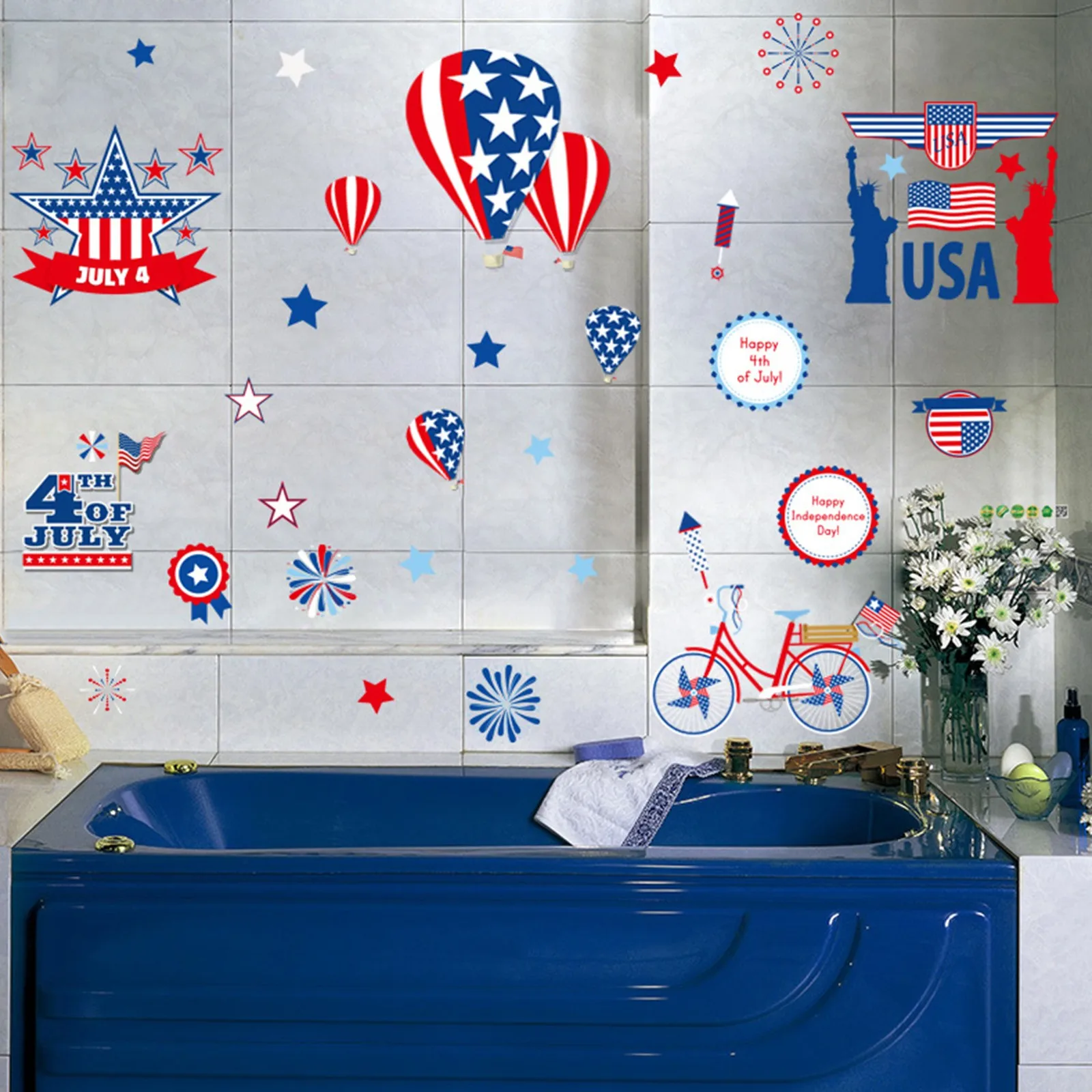 

Independence Day Wall Decals Stars Stripes Decor Patriotic Gnome Stickers USA for Room Home Decor Patriotic