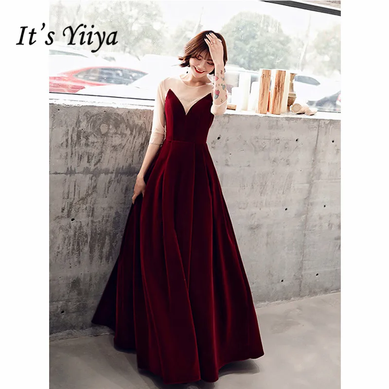 Женское вечернее платье с круглым вырезом It's Yiiya зеленое винтажное рукавами до