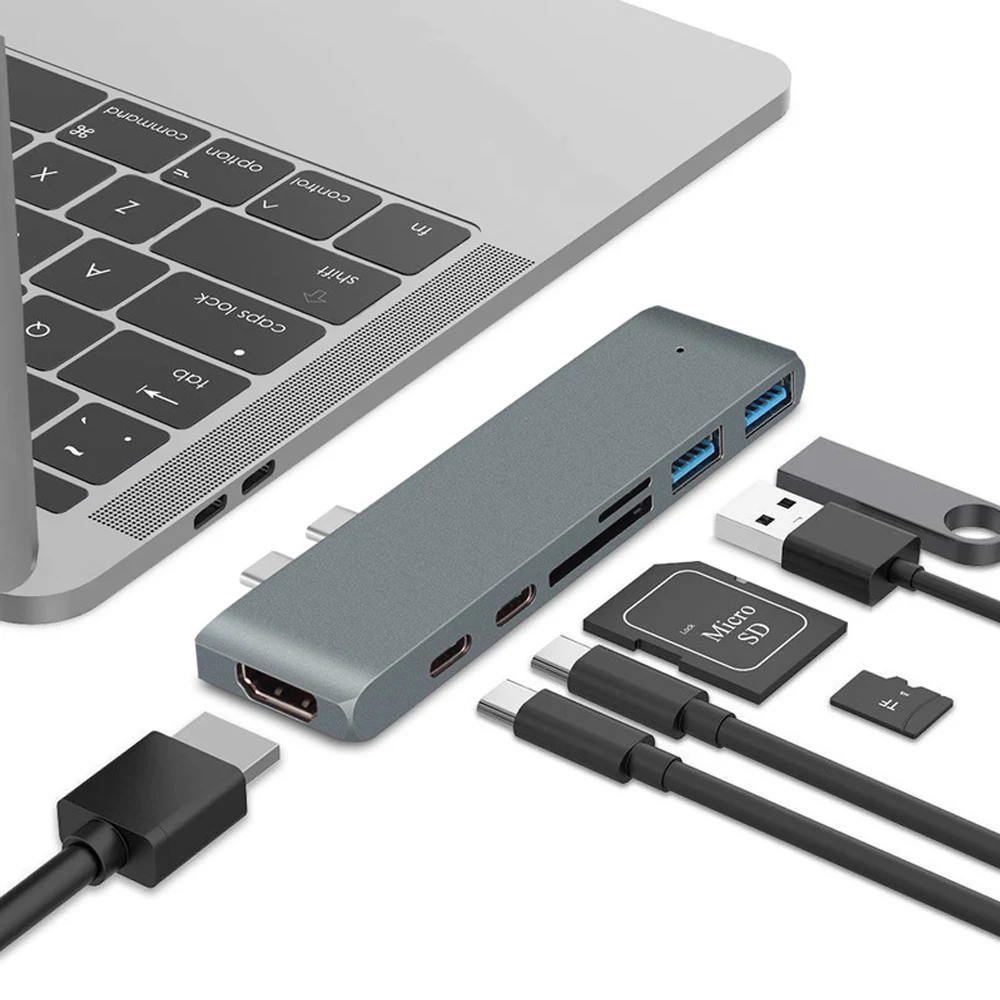 

PINZHENG 7 In 1 USB C HUB Type C To Hdmi For Macbook Pro USB Splitter Type C HUB Adapter Accessories Thunderbolt 3 USB-C 3.1 HUB