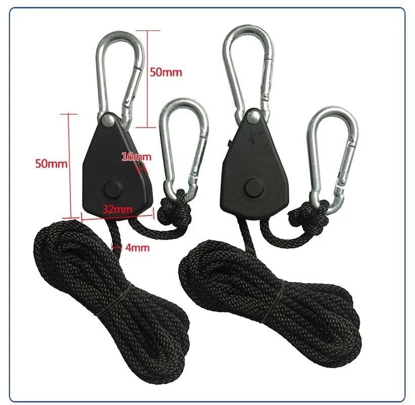 

4pcs 1/8 Inch Heavy Duty Adjustable Grow Light Ratchet Rope Hanger Yoyo for Grow Light Fixtures Gardening