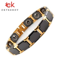 oktrendy ceramic bracelets couples germanium black 316 steel magnetic bangle benefits health bio energy bracelet for arthritis
