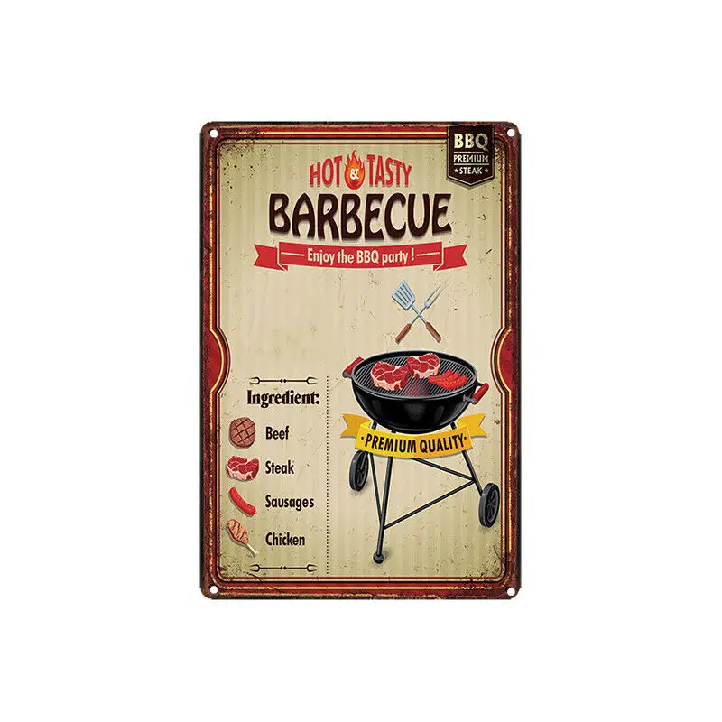 

Metal Tin Sign hot tasty BBQ Decor Bar Pub Home Vintage Retro Poster