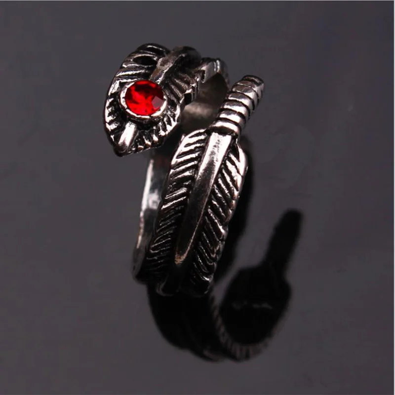 Посеребренный красный натуральный камень перо пары обещают кольцо Мода Мужской
