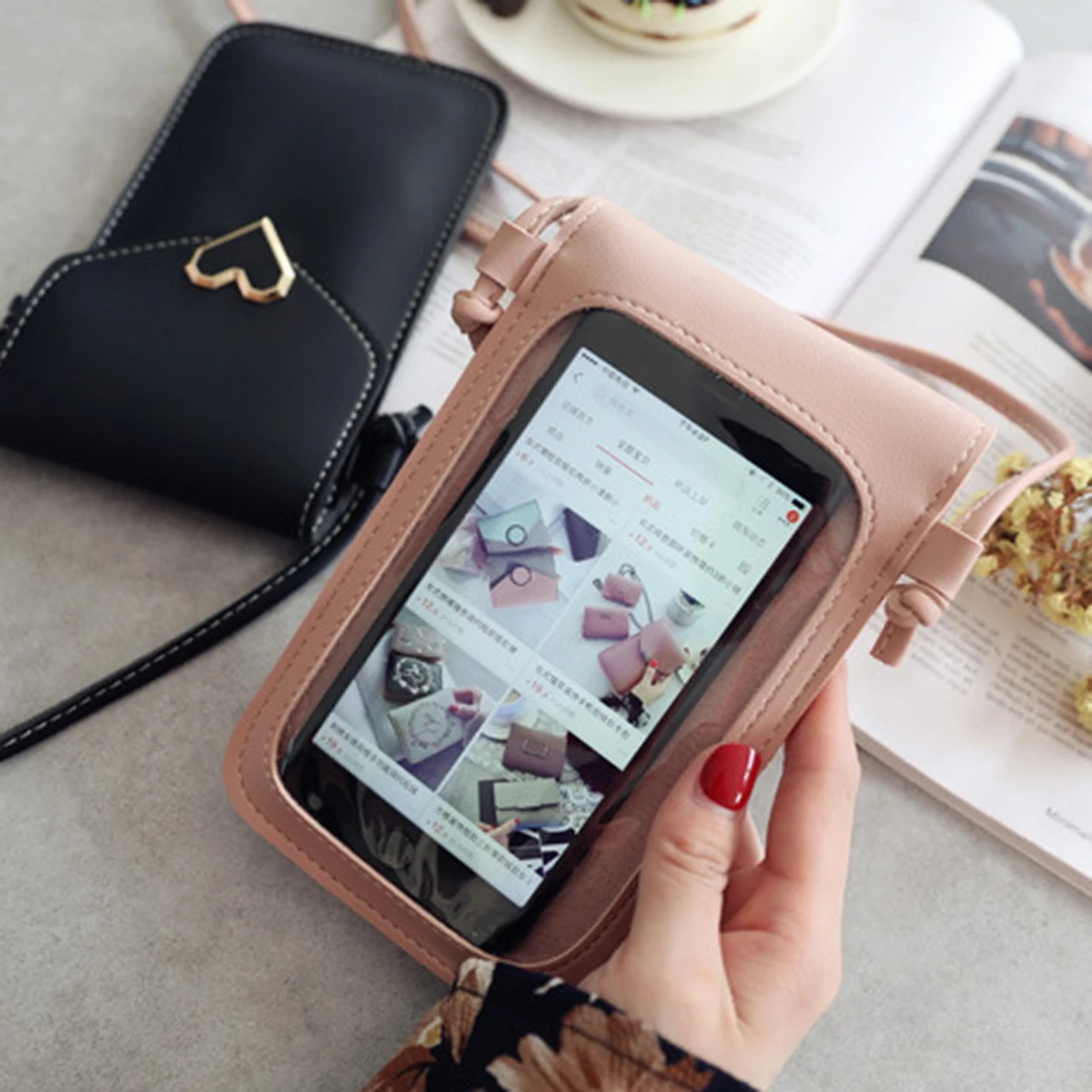 

Transparent Touch Screen Retro Simple Mobile Phone Bag 2021 Women PU Chain Messenger Bags Small Flap Bag Mini Shoulder Bag