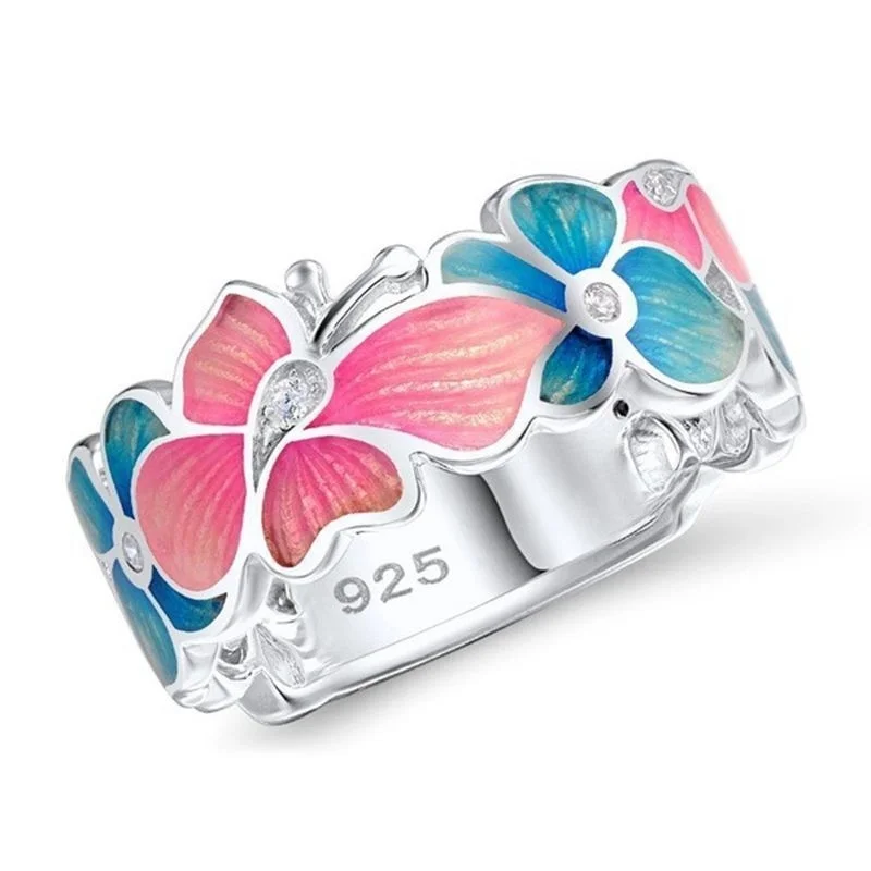 

New Fashion Silver Flower Butterfly Diamond Ring Jewelry Size 6~10
