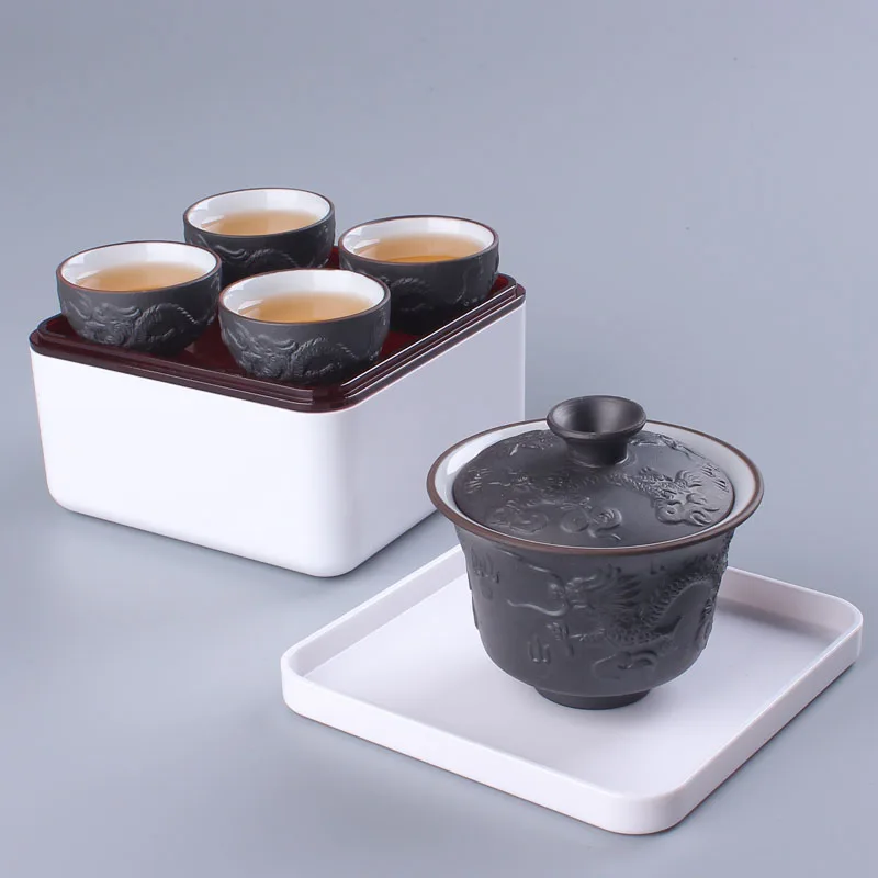 

Handmade Chinese Tea Set Portable Ceramic Porcelain Tea Cup Set Travel Vintage Teapot Set Outdoor Kitchen Teaware Set DF50CJ