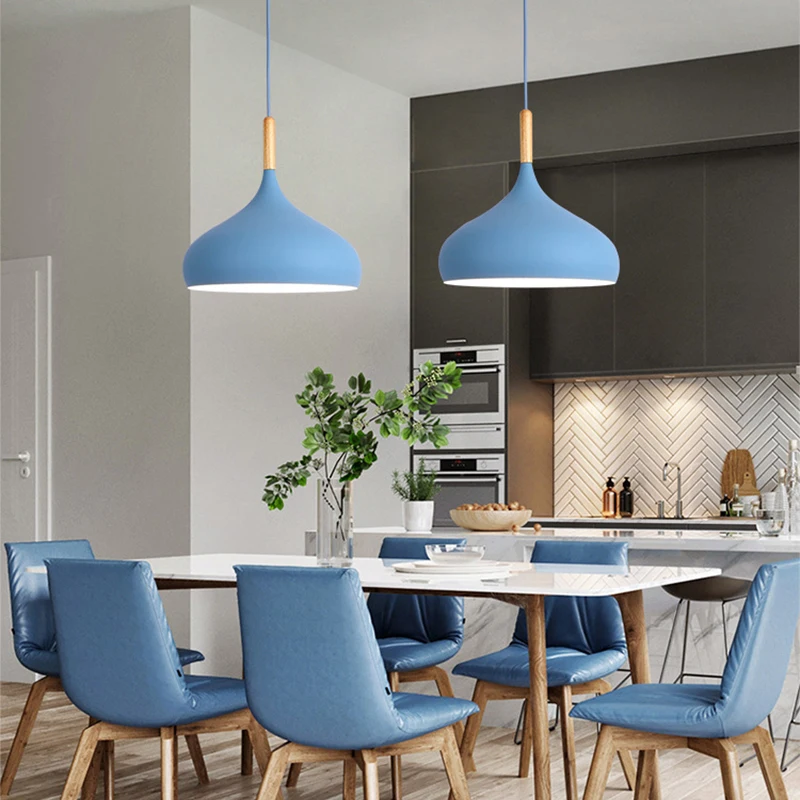 Lámpara de cocina nórdica y gris, colgante de madera, brillo Creche, suspensión, diseño danés, habitación de niños, candelabros