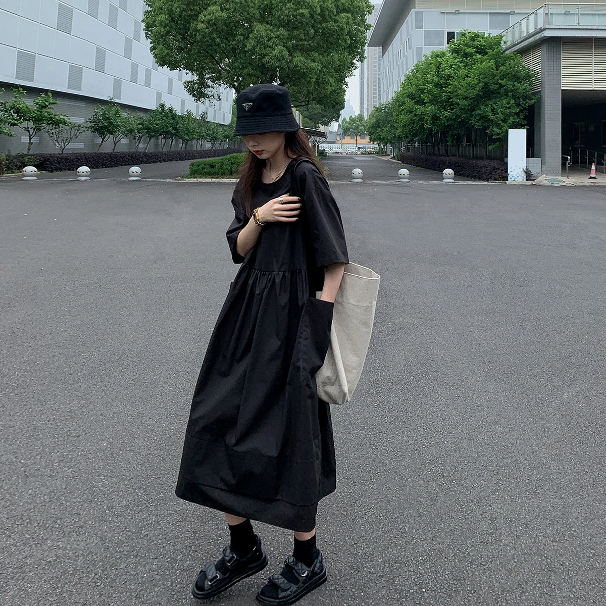 Женское платье в стиле ретро Sixi черное свободное Френч с вдохновляющим дизайном