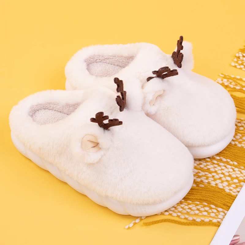 

2021 New Woman Slippers Mujer Christmas Present Slippers Woman Winter Home Warm Cotton Shoes Couple Furry Indoor Slippers