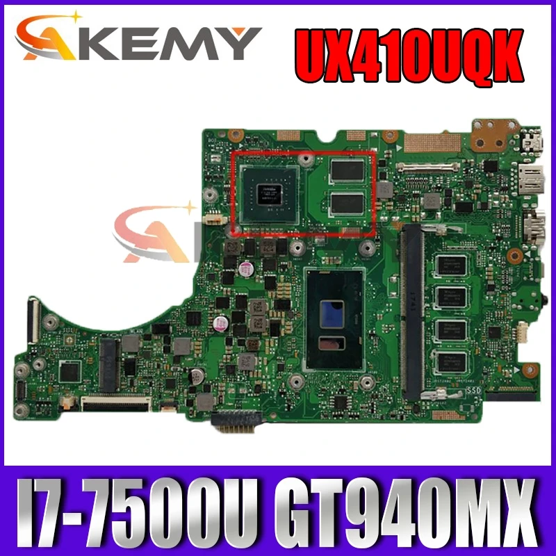 

UX310UV Laptop motherboard for ASUS UX410UQK (14 inch) UX410U UX310U original mainboard 4GB-RAM I7-7500U GT940MX-2GB