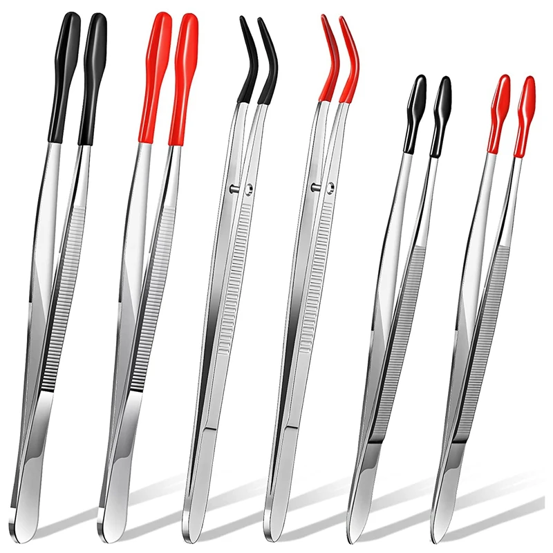 

New 6Pcs Coated Tweezers Coated Tips Stainless Steel Tweezers Tipped Tweezers For Jewelry Hobby Industrial Hobby Craft