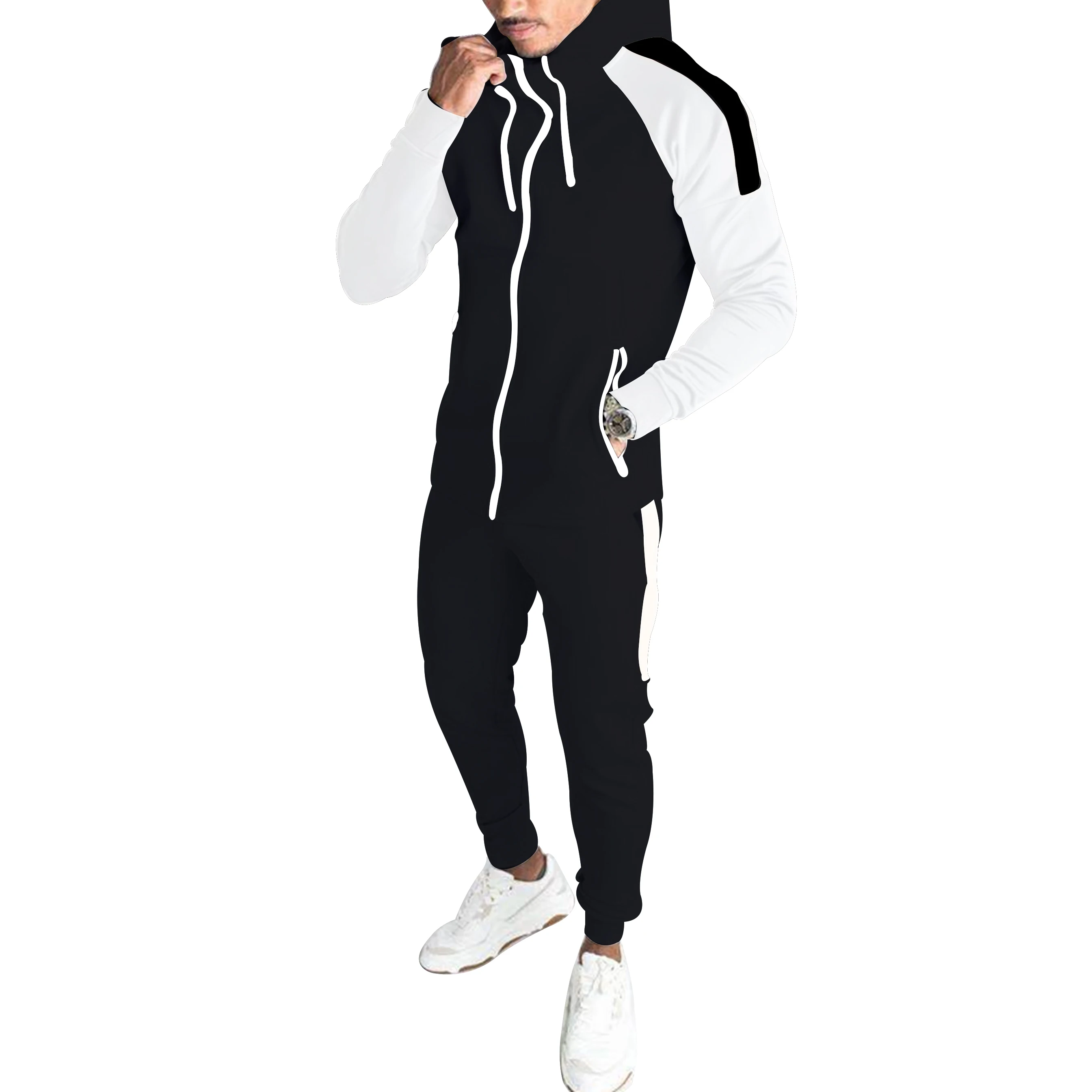 

2021 New Autumn And Winter Men's Jogging Solid Color Sportswear + Trousers Suit Zipper Hoodie Fleece Warmth Fashion Casual Wear