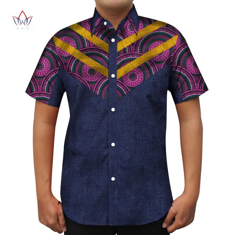 

Bintarealwax Plus Size Men shirt African Traditional Print Cotton Clothing Dashiki Pachwork Short Shirt for Men WYN210