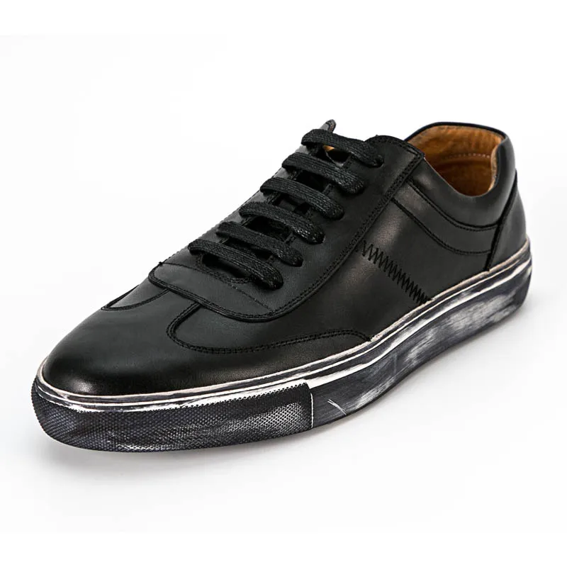 Classic Korean Lace 2020 Up Casual For Men Brand Real Cow Leather Flats Pumps Preppy Boys Street Footwear Breathable Shoes | Обувь