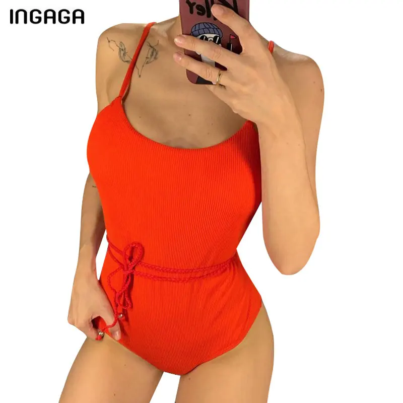C0547 INGAGA, сексуальный сдельный купальник,, бандаж, боди, Одноцветный, купальник для женщин, с высоким вырезом, купальник,, пляжный, Maillot de bain femme - Цвет: C0547